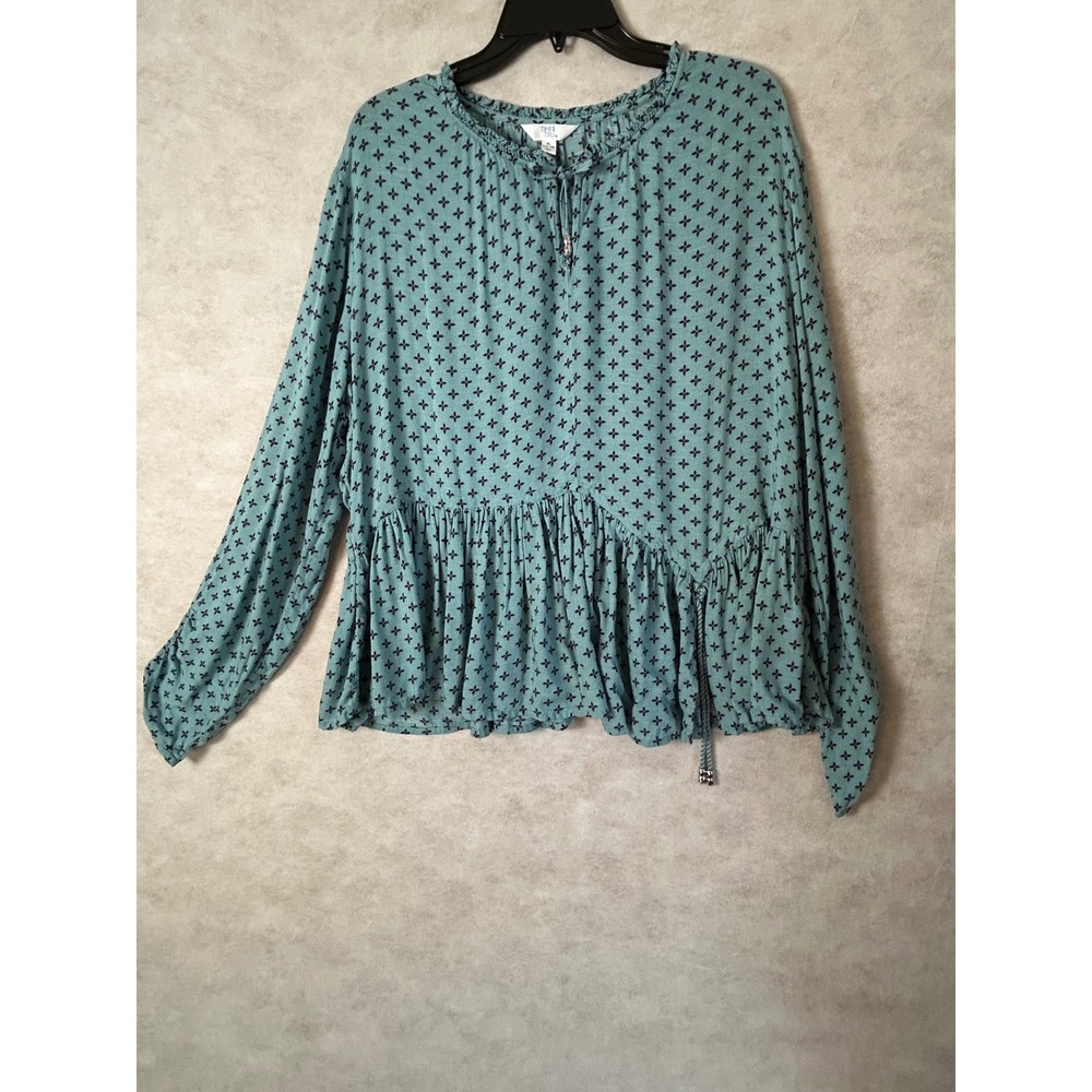 Time‎ and Tru Women Blue Floral Peplum Blouse XL 16-18 Long Sleeve TTL39406